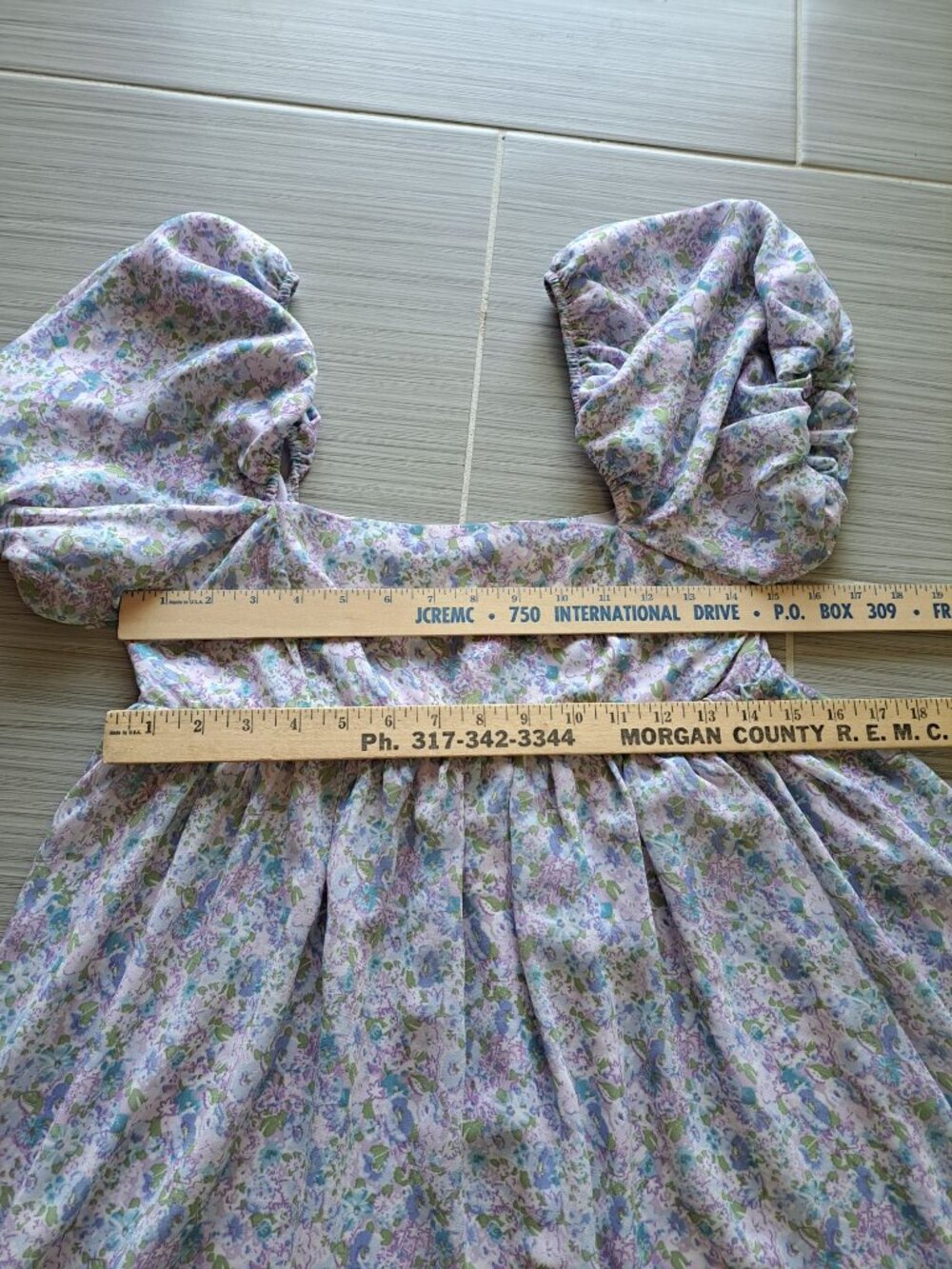 Storia Baby Doll Floral Puff Short Sleeve Midi Dress Smocked Square Neck S - Picture 13 of 15